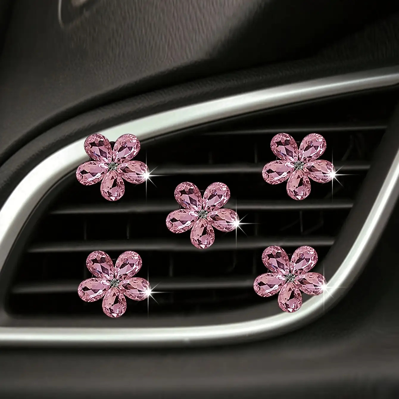 5Pcs Bling Crystal Flower Car  - Car Accessories Must Have ulasan dan harga